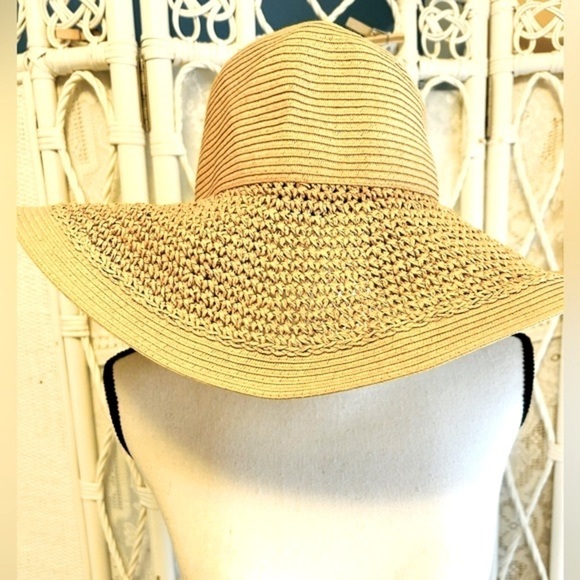J. Crew Hat Tan Straw Wide Brim Floppy Textured Beach Summer Sun  One Size - Picture 5 of 14